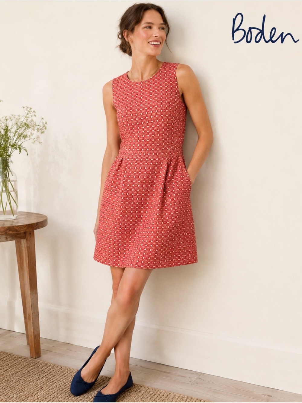 Boden Coral Broderie Sheath Dress Sz 8 R Eyelet